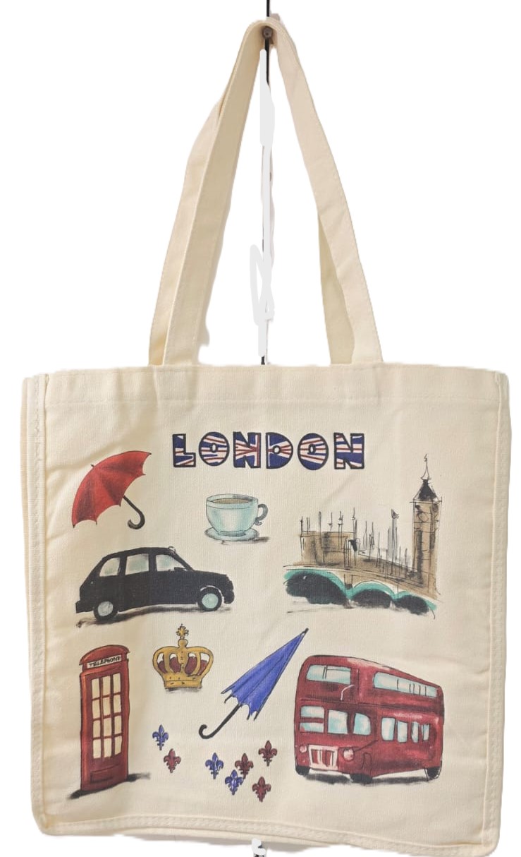London Charm Cotton Tote Bag: Double-Sided, Eco-Friendly