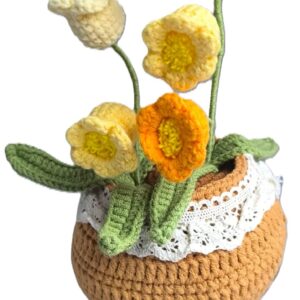 Handmade Crochet Flower Pot - Sunflower Rose Lily Arrangement