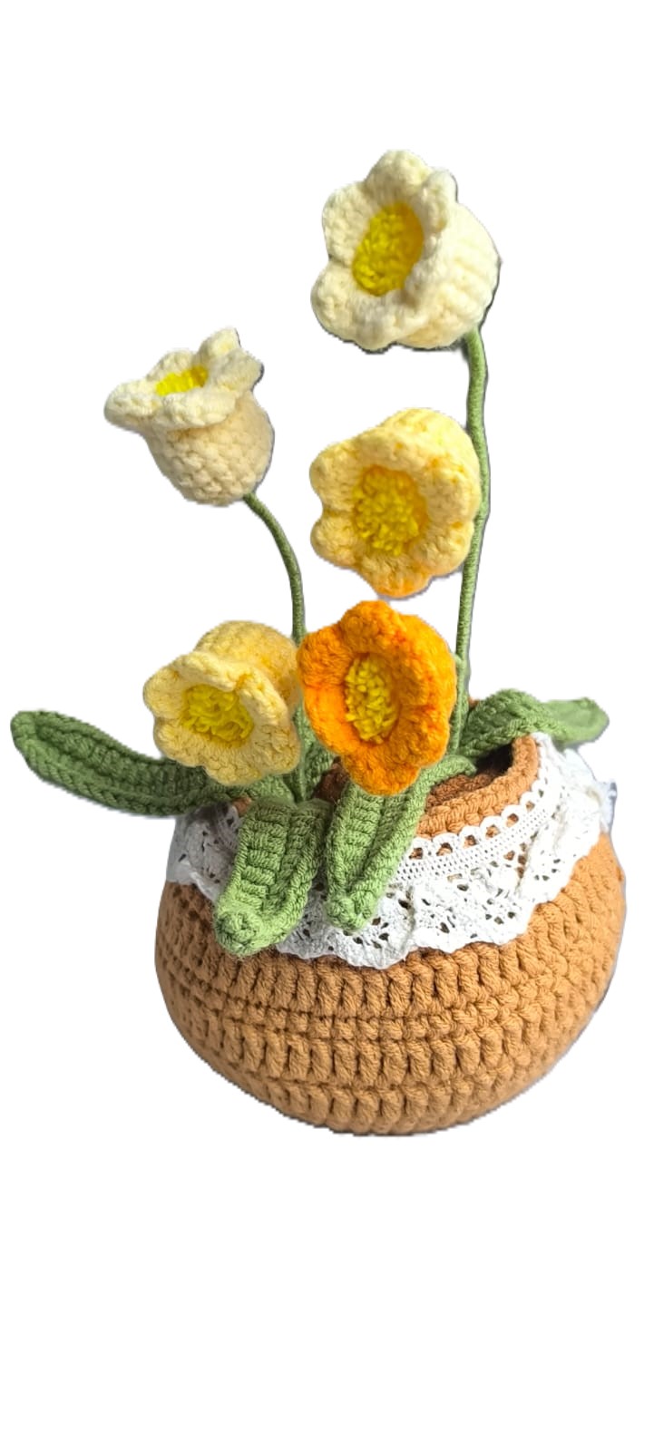 Handmade Crochet Flower Pot - Sunflower Rose Lily Arrangement