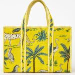 Handmade Quilted Tote Bag: Jungle Safari Print - Eco Canvas Shopper