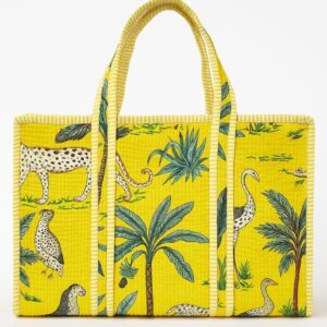 Handmade Quilted Tote Bag: Jungle Safari Print - Eco Canvas Shopper