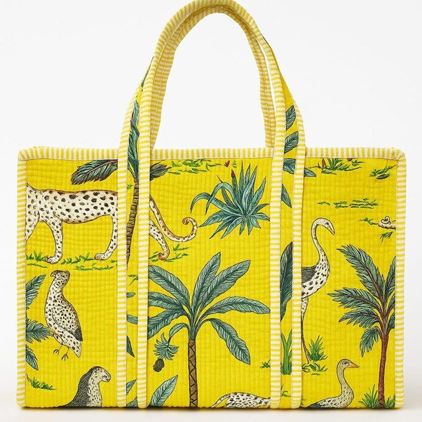 Handmade Quilted Tote Bag: Jungle Safari Print - Eco Canvas Shopper