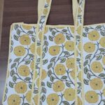 Handmade Cotton Tote Bag: Yellow Floral Print, Eco-Friendly Shopper