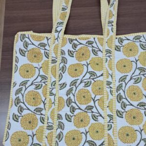 Handmade Cotton Tote Bag: Yellow Floral Print, Eco-Friendly Shopper