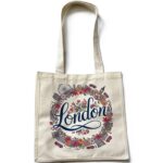 London Souvenir Tote Bag | Washable Cotton Canvas Bag | Double-Sided Floral London England Design | Eco-Friendly Reusable Shopping Bag