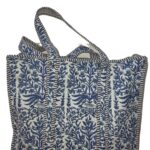 Handmade Quilted Floral Tote Bag: Blue Washable Cloth, Zippered Pocket