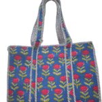 Large Quilted Travel Tote – Handmade Floral Cotton Bag – Lightweight Weekend or Market Bag