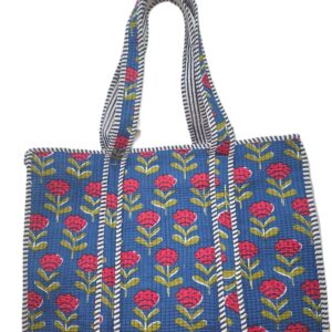 Large Quilted Travel Tote – Handmade Floral Cotton Bag – Lightweight Weekend or Market Bag