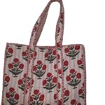 Pink Floral Quilted Tote Bag: Large Reusable Boho Shopping Bag
