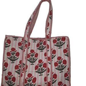 Pink Floral Quilted Tote Bag: Large Reusable Boho Shopping Bag