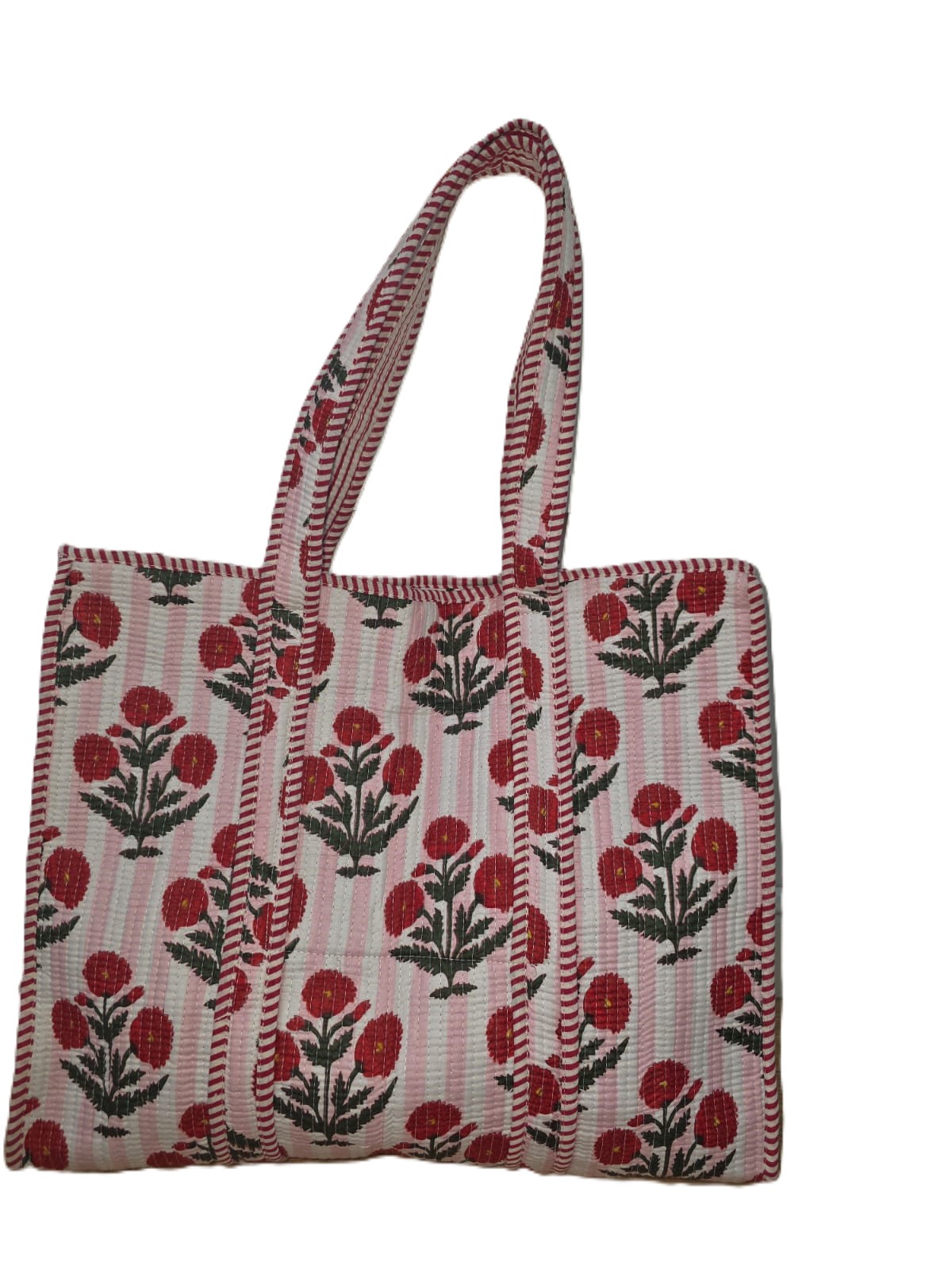 Pink Floral Quilted Tote Bag: Large Reusable Boho Shopping Bag