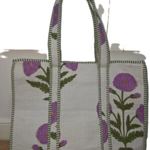 Handmade Floral Tote Bag: Large Eco-Friendly Purple Flower Print