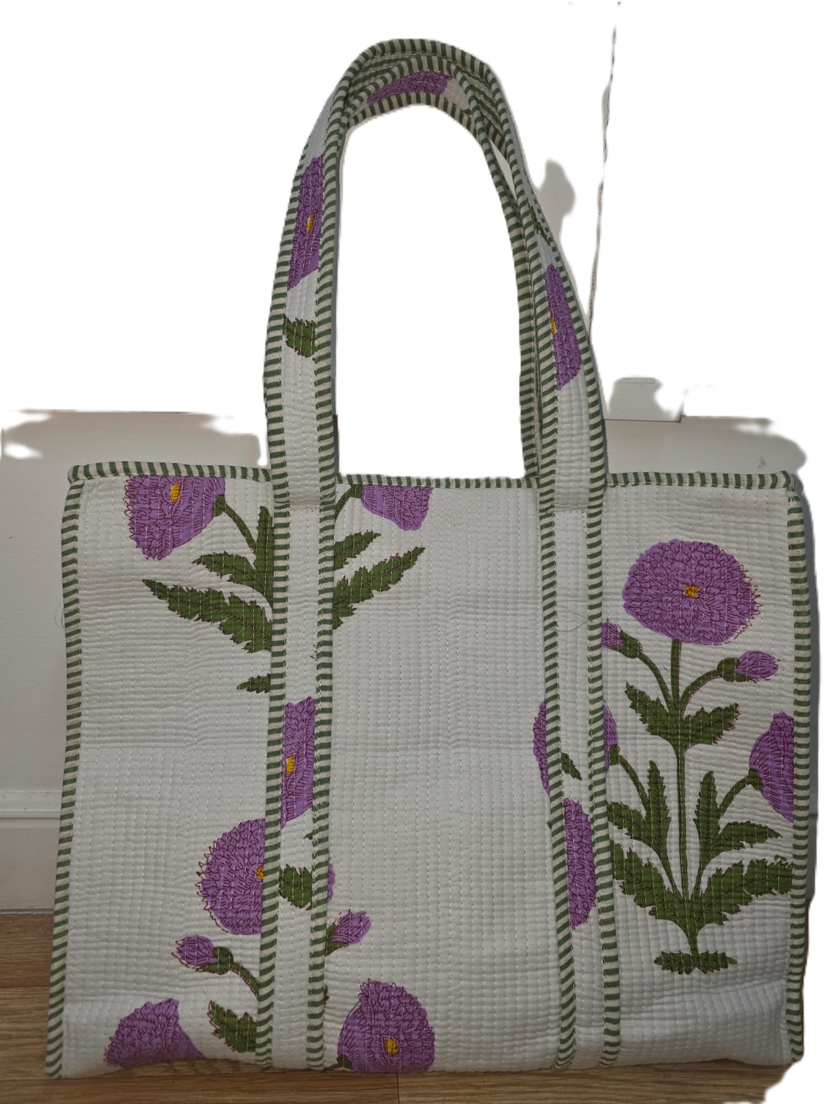 Handmade Floral Tote Bag: Large Eco-Friendly Purple Flower Print