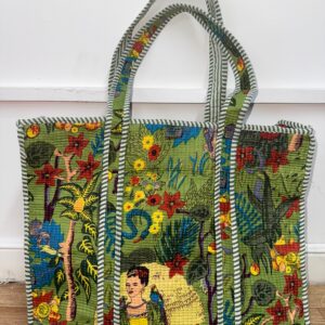 Frida Kahlo Inspired Quilted Tote Bag: Handmade Boho Travel Bag