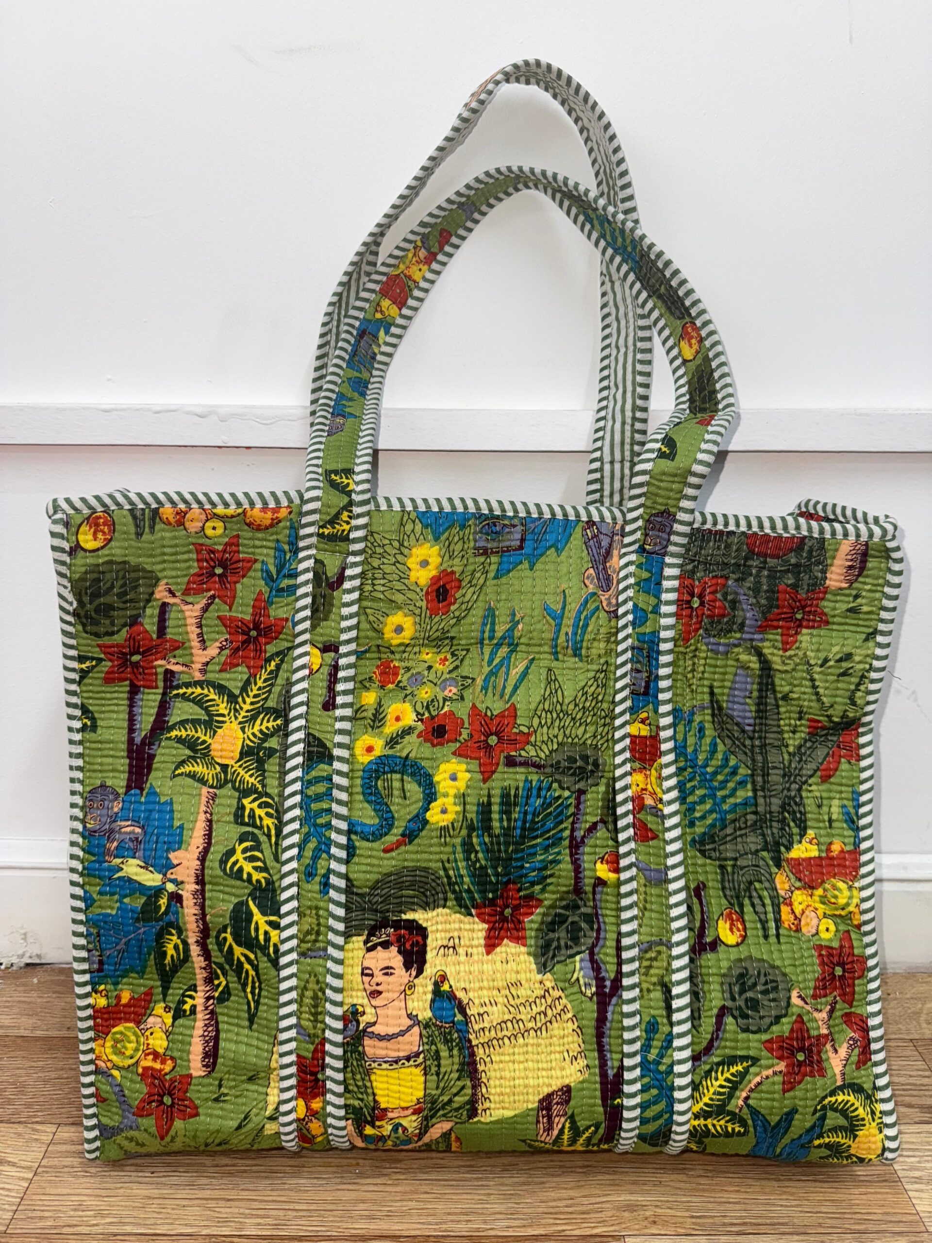 Frida Kahlo Inspired Quilted Tote Bag: Handmade Boho Travel Bag
