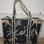 Handmade Quilted Tote Bag with Tropical Jungle and Bird Print–Eco-Friendly Market & Travel Bag