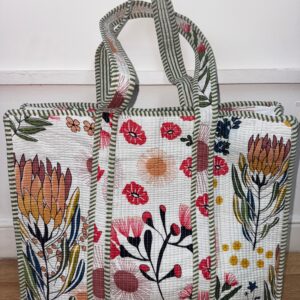Floral Quilted Tote Bag: Handmade Boho Shoulder Bag, Reusable Market Carryall