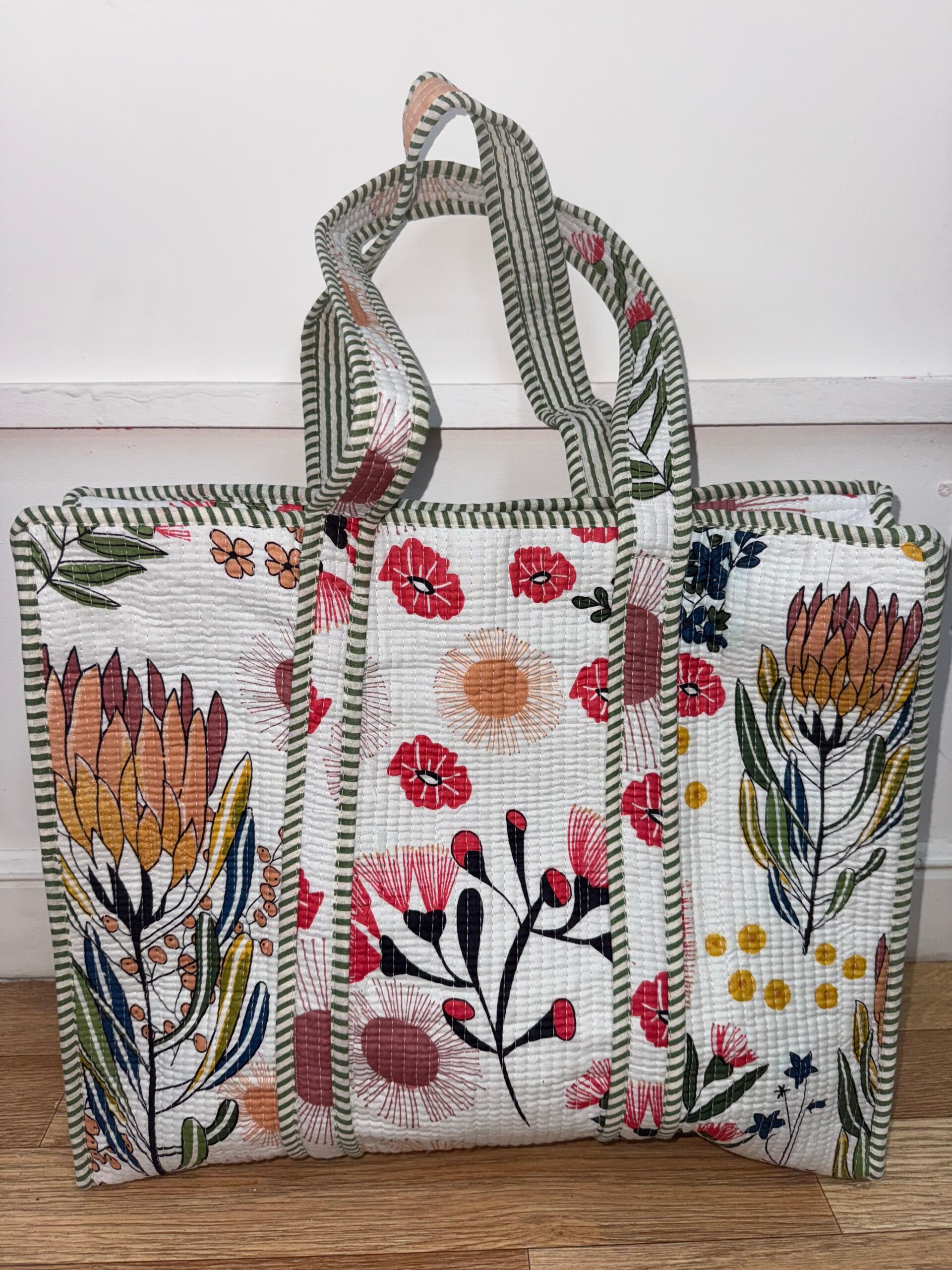 Floral Quilted Tote Bag: Handmade Boho Shoulder Bag, Reusable Market Carryall