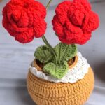 Handmade Crochet Rose Pot: Knitted Cotton Forever Flower