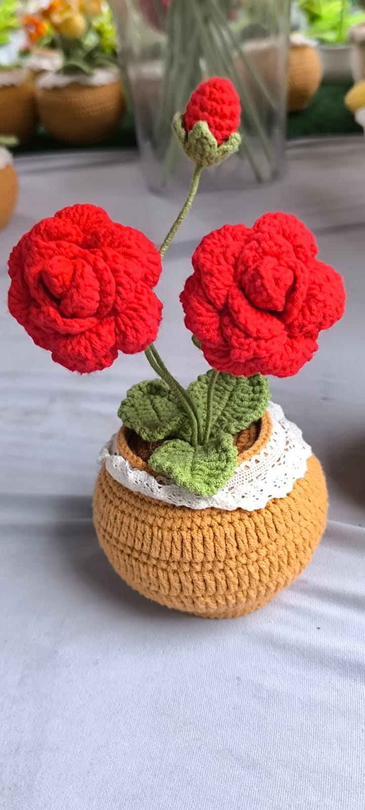 Handmade Crochet Rose Pot: Knitted Cotton Forever Flower