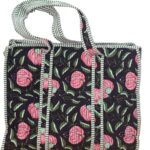 Handmade Quilted Cotton Tote Bag: Floral Block Print Shoulder Bag