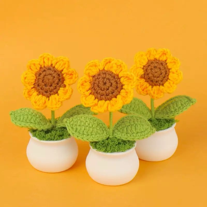 Adorable Crochet Sunflowers in Mini Pots-Handmade Home Décor