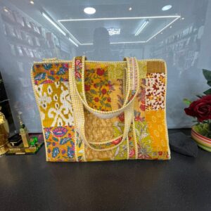 Handmade Quilted Patchwork Tote Bag – Mustard Yellow Cotton, Boho Style