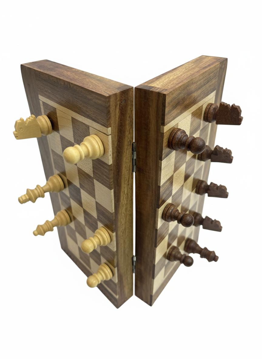 Handcrafted Wooden Magnetic Chess Set – Portable Folding Board Game 7inch
