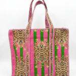 Handmade Quilted Cotton Tote Bag with Tiger and Floral Motifs